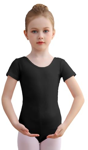 DGSHIRLDJO Body Danza Bambina Donne Balletto Body Leotards Cotone Manica Corta Body Ginnastica per Ragazze e Donne taglia 110-160 (nero, 150)