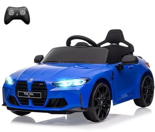 12V Electric Ride On Car w/RC,Licensed by BMW M4 Toddler Electric Vehicle for 37-83 Months,Power Wheels for Boys Girls, with Suspension System,3 Speeds, Bluetooth, MP3, Double Door, LED Light (Blue)