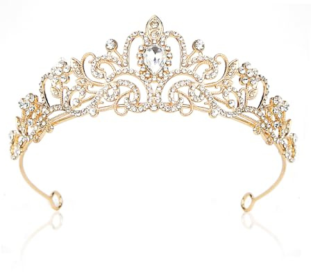 Rierousy Diadème de mariage pour femme, couronne de mariée, couronne en strass pour mariage, bal de fin d'année, défilés de fête, fêtes de princesse, fêtes d'anniversaire, etc (Doré)