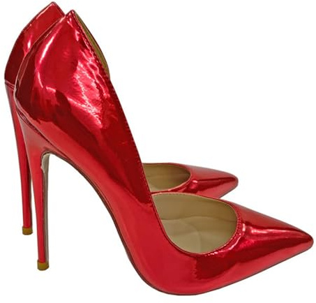 WOkismD Scarpe col Tacco Alto da Donna con Taglio Laterale e Punta Affusolata, Stiletto da 4,7 Pollici, per Abiti da Sposa, Casual,Rosso,45