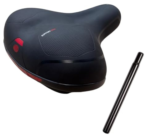 Sella Nera per Bici city bike confort - Molto comoda per uomo e donna - Completa di morsetto - Grande seduta Black + Canotto/Tubo Reggisella in Acciaio Sella Bici MTB (Tubo Sella Nero)