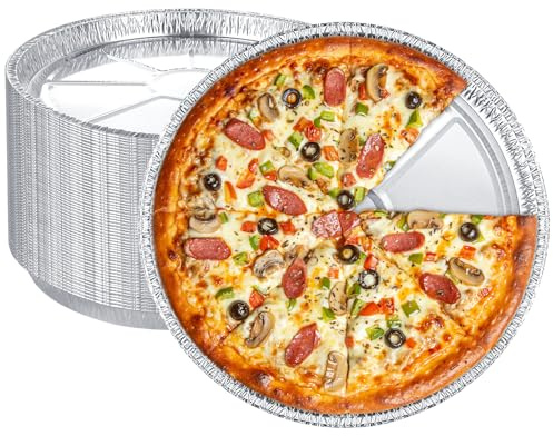 FWEEK 50 Pack Disposable Round Foil Pizza Pans Aluminum Pizza Pans for Personal Pizzas, 11 Inch Round Tin Foil Pan for Cookies, Cake, Focaccia-Freezer & Oven Safe