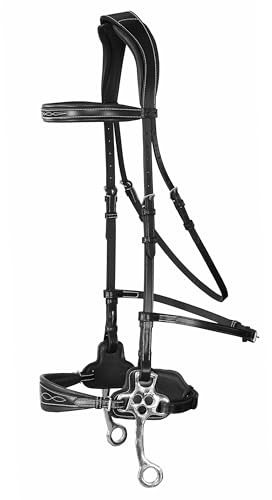 Exion Nova Hackamore Bridle for Horses – Anatomical Bitless Bridle with Rubber Reins | Anti‑Pressure Crownpiece | Vegetable-Tanned Leather | Size Full, Cob, Pony & Over (Black, Cob)