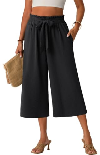 Palazzo Pants for Women Wide Leg Capri High Waist Flowy Boho Trousers Black