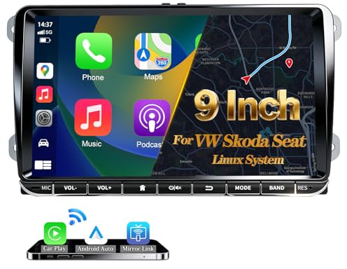 URVOLAX DAB+ Autoradio mit Bildschirm für VW Skoda Seat: 9 Zoll Doppel DIN Radio mit Wireless Apple CarPlay Android Auto - Linux Auto Radio für Golf 5 6 T5 Polo 6r Caddy Touran Passat Tiguan Fabia