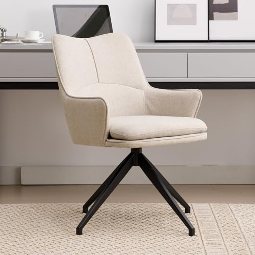 chairus Modern Home Office Chair Linen Upholstered Swivel Desk Chair with Sturdy Metal Legs Vanity Armchair for Home Office/Study, Oatmeal