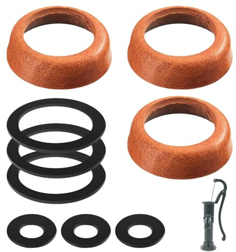 Riisoyu Lot de 3 Sets de Joints en Cuir pour Pompe Type 75 - Manchettes de Piston pour Pompe à Bras et Pompe de Jardin, Kit de Rondelles d'Étanchéité (Marron)