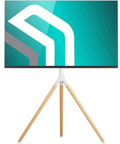 ONKRON Inomhus TV-stativ i trä för 32-65, stående TV-stativ, vikt 35 kg, TV-stativ justerbar höjd VESA 100 x 100–400 x 400, svängbart TV-stativ, vit Tele Staffli TS1220-W