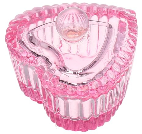 IDEANATEGRATE Pot à Ongles en Verre Cristal Rose de Cœur avec Couvercle, Design Élégant Japonerie pour Manucure et Organisation des Petits Accessoires