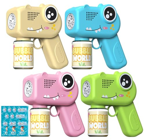 4 Pièces Pistolet à Bulles Portable pour Enfants - Automatique Bubble Gun | 5000+ Bulles/Min,Lumières LED/Solutions/Recharges,Machine à bulles pour Anniversaire,Mariage,Fête,Cadeau