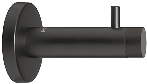 Gedotec Design Wand-Türpuffer Edelstahl schwarz matt Türstopper verdeckt mit Garderoben-Haken - H8055 | Tiefe: 90 mm | Gummi-Puffer für Wandmontage | 1 Stück - Wand-Stopper für Holz & Zimmertüren