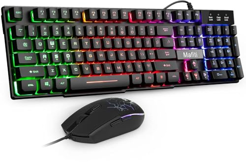 mafiti RK101 Computer Keyboard Mouse Combo Wired, RGB Backlit USB Keyboard for PC Mac Laptop Desktop, Gaming Office