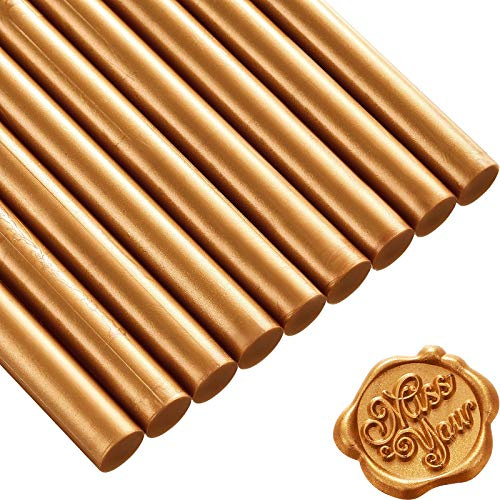 15 Palillos de Cera de Sellado de Pistola de Pegamento para Sello de Lacre Retro Vintage y Carta, para Invitaciones de Boda, Sobres de Tarjetas, Caracoles, Envoltura de Vino Regalos (Café Dorado)