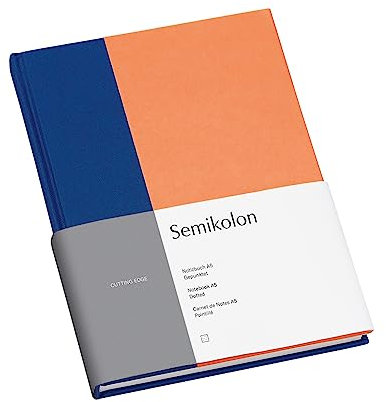 Semikolon 364821 Notizbuch Cutting Edge A5 blanko - 176 Seiten, cremeweißes Papier - Lesezeichen - cobalt peach