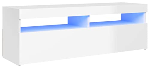 vidaXL TV Schrank mit LED-Leuchten Lowboard Fernsehschrank Fernsehtisch Sideboard HiFi-Schrank TV Möbel Tisch Board Hochglanz-Weiß 120x35x40cm