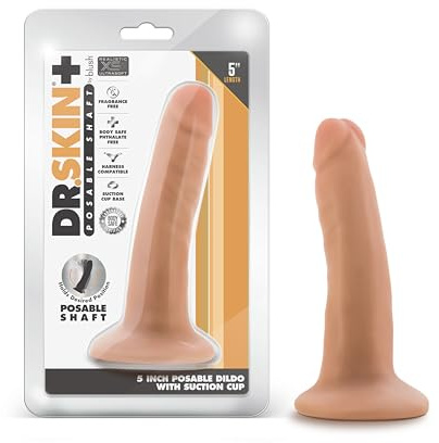 Blush Novelties Dr. Skin Plus – 5 Zoll realistischer beweglicher Dildo – Saugnapfbasis für freihändiges Spielen und kompatibel mit Geschirren – Dreifache Dichte und flexibles Sexspielzeug