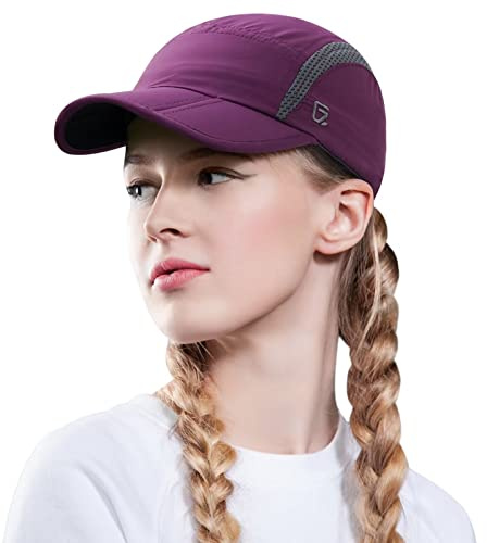 GADIEMKENSD Women's Foldable Light Cap Quick Dry Ultra-Thin Unstructured Tech Running Hat Reflective UPF 50+ Baseball Caps Cooling Ponytail Hats Fitted for Beach Tennis Travel Hiking Golf Dark Purple