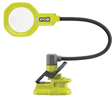 RYOBI 18 V ONE+ Akku-LED-Lupenleuchte RML18-0 (zwei Leuchtstufen mit 200 und 400 Lumen, 90 mm Linsendurchmesser, Vergrößerungsfunktion um das bis zu 2,25-fache, ohne Akku und Ladegerät)