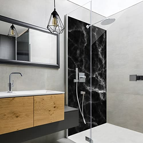 Duschrückwand Steinoptik - Nero Carrara, Badrückwand Alu-Dibond Verbund matt 3 mm, 1-teilig 200x90 cm