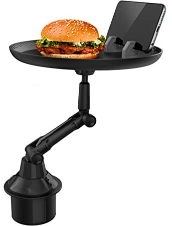 Yusheng Porte-Plateau pour gobelets | Rangement pour Porte-gobelets Voiture | Plateau Voiture réglable à 360° avec Support téléphone, Bras pivotant