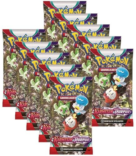 Pokemon 10 Karmesin & Purpur Booster Sammelkarten | DEUTSCH | Scarlet & Violet Karten Serie | + Arkero-G 100 Soft Card Sleeves