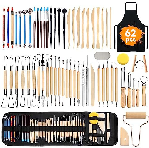 YUTUY Modellierwerkzeug, 62 Stück Carving Tools Clay Keramik Sculpting Ton Werkzeug,Töpferwerkzeug Pottery Werkzeug-Set Polymer Clay Werkzeuge Mit Eine Aufbewahrungstasche Für Töpfer Künstler