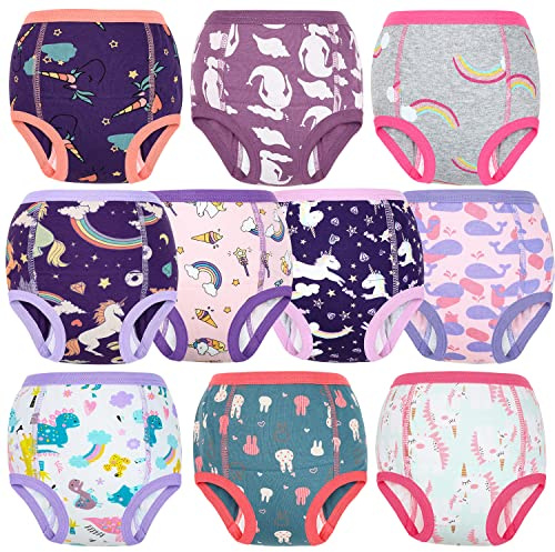 FLYISH Direct Pantalones de entrenamiento para orinal de algodón, fuertes y absorbentes, reutilizables, para niñas, 10 paquetes, morado, 4 años