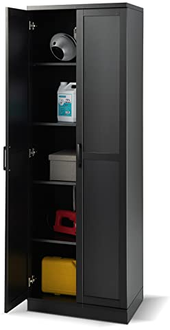 COSTWAY 5 stöckiger Küchenschrank 178cm, Hochschrank Küche mit 2 Türen & verstellbaren Regalen, Vorratsschrank freistehend, Aufbewahrungsschrank für Küche, Schlafzimmer, Badezimmer (Schwarz)