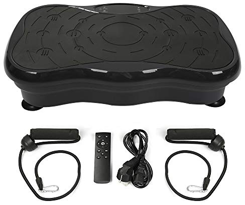 Vibrationsplatte, Sportgerät mit Bluetooth, Fitnessgeräte, Vibrationsgeräte für Ganzkörpertraining zu Hause, LCD Rüttelplatte+Fernbedienung+2 Widerstandsbänder (schwarz)
