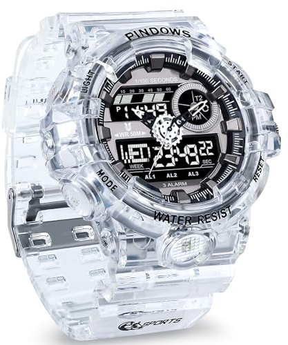 Watch for Men Watch Men Digital Sports Watch Large Digital Analog Dual Display Waterproof Watches with 3 Alarms Countdown Stopwatch Date Dual-Time LED Light Multifunctional Military Wrist Watches