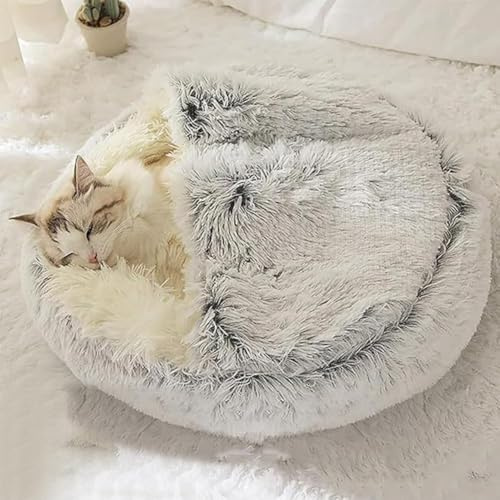 DASIAUTOEM Cama para gatos de 50 cm, mullida cueva para perros, cama redonda para mascotas, cama para gatos, cueva para invierno, semicerrada, rosquilla, cama para perros, grande, suave, cómoda para