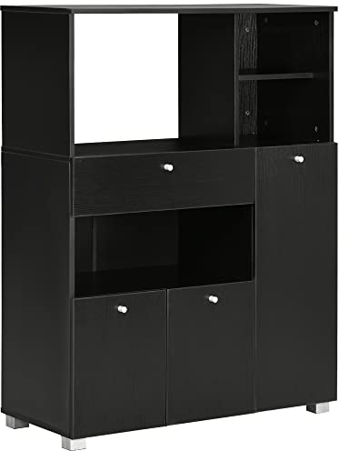 HOMCOM Armadio per microonde armadio da cucina armadio multidispensa buffet con 2 armadi 4 nicchie cassetto scorrevole dim. 90L x 40L x 120H cm in legno nero