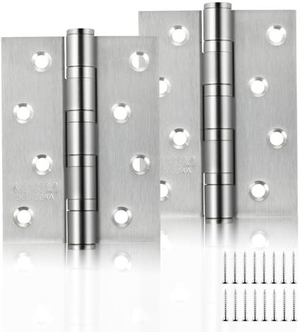 Bisagras de acero inoxidable – 2 Piezas, 10 cm – Bisagras a bolas para puertas de madera, 8 agujeros – Plateadas, para puertas de entrada e interiores – Bisagras plegables