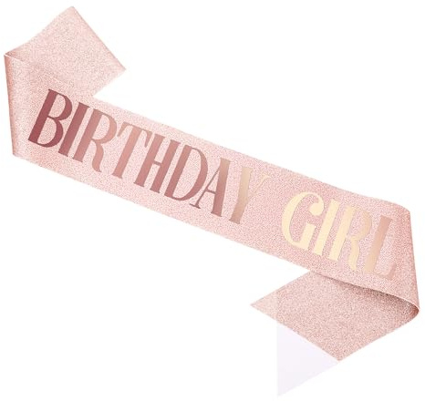 Piriuuo Rose Gold Birthday Girl Sash, Glitter Birthday Girl Sash with Gold Foil-Birthday Sashes for Women Girls Birthdays Accessories