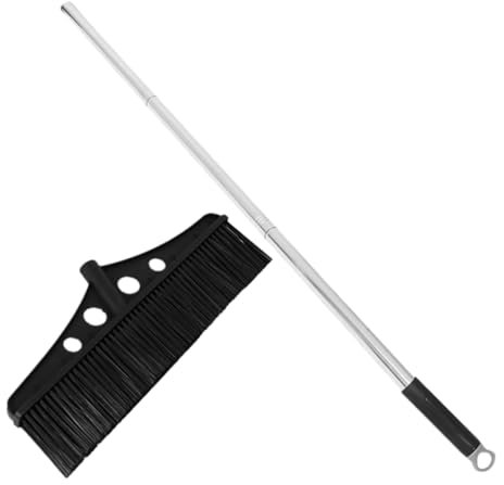 Healeved Heavy Duty Push Lawn Sweeper for Garden Large Detachable Broom Outdoor Stainless Steel Deck Scrub Brush Long Handle for Patio Cleaning