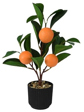 Decoris Oranger artificiel en pot - 27 cm - Plante artificielle d'orangers - Plante en pot - Décoration de printemps - Décoration de Pâques - Plante d'agrumes - Orange vert