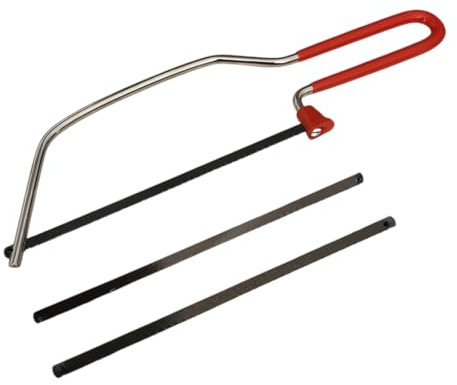 FAST WORLD SHOPPING Sierra manual de arco con 3 cuchillas de repuesto de 155 mm, sierra multiusos con mango antideslizante para cortar madera, metal, plástico y yeso