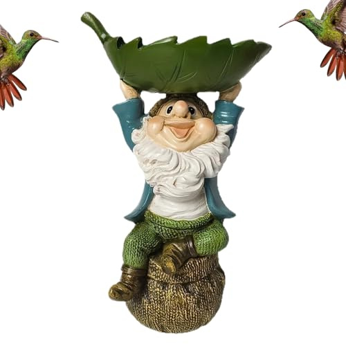 JIEBWCHA Mangeoires pour Oiseaux Sauvages | Bac de Baignoire avec Plateau pour Oiseaux - Décorations Jardin avec Statuette Nain et Feuille - Baignoire Extérieure pour Terrasse, Pelouse, Patio ou