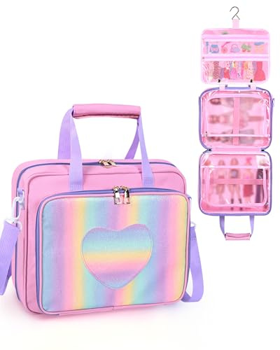 ZOMICE Doll Carrying Case Compatible with Barbie 10–12 Inch Dolls, Large Capacity Doll Storage Organizer Bag with Compartments for Mini Dolls, Clothes and Accessories, Pink (Bag Only)