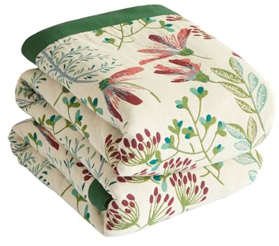 Bailix Colcha Boho Premium 100% Algodón Manta de Abrazos Muselina Boho de Doble Cara 130x150cm, Acogedora Manta para Sofá y Cubrecama, Manta de Patchwork, Manta de Verano para Salón Verde/Beige