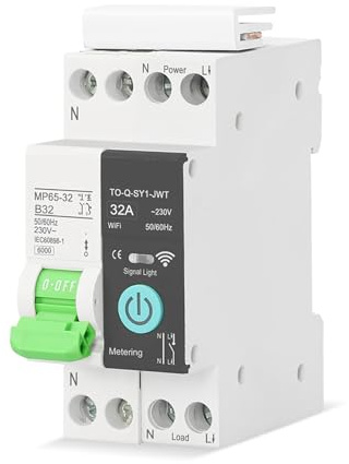 Tomvorks Intelligent WiFi Kretsbrytare Fjärrkontroll APP för Smarta Hem, Flamskyddande Material (1P-32A med mätfunktion)