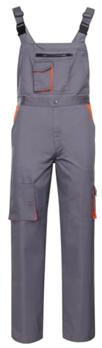Desman - Pantalones con peto de trabajo para hombre - Gris/naranja - 58