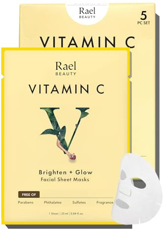 Rael Vita Bright Face Mask With Vitamin C, Antioxidant Face Mask For Brightening, Radiance And Refinement, Best For Skin With Dullness Or Pigmentation, 5 Sheet