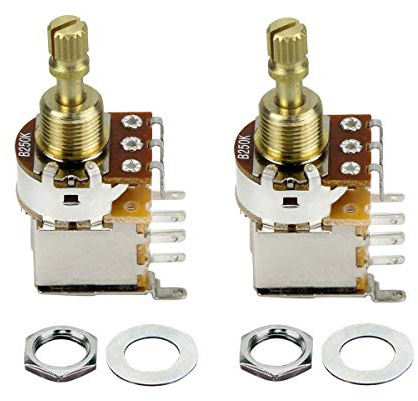 FLEOR 2PCS B250K Push Push Bounce Switch Potentiometer Linear Taper Pot Short Split Copper Shaft for Electric Guitar Bass Volume/Tone Controls