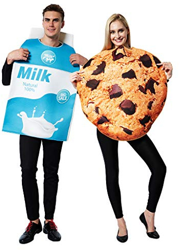 ReneeCho Coppia biscotti e latte scatola di cartone costume Halloween cibo adulto uomini donne