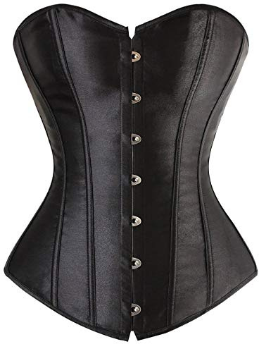 Everbellus Women Overbust Lace Up Stain Waist Trainer Corset Boned Bustier Black XX-Large
