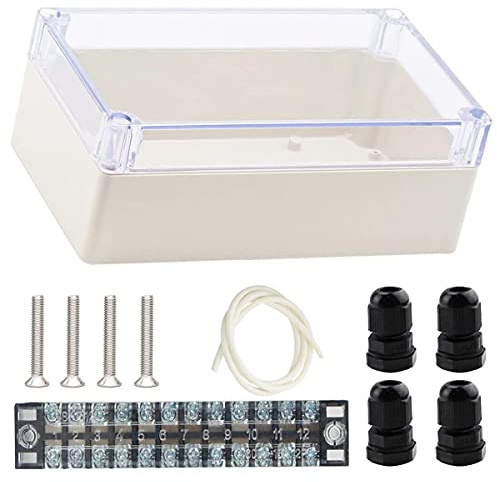 Youmile ABS elektrisk kopplingsdosa 158 x 90 x 60 mm IP65 vattentät elektronisk projektfodralslåda transparent skydd för utomhusbruk med 12P terminalblock, 4 stycken PG7-kabelskruvar