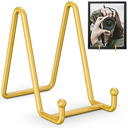 TR-LIFE Plate Display Stand - 4.5 Inch Holder + Metal Frame for Picture, Decorative Plate, Photo Easel, Tabletop Art (Gold 2 Pack)