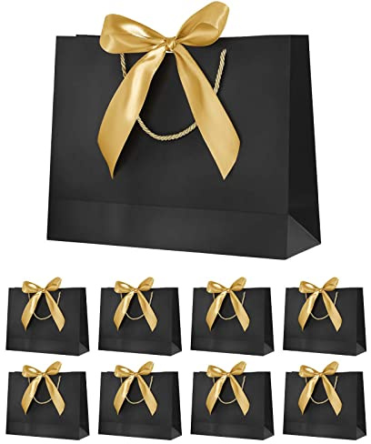Yieseang Large Gift Bags for Presents,Luxury Present Bags for Bridesmaids,Wedding,Birthday,Hen Party,Christmas,Bridal Shower,8 Pack,Black