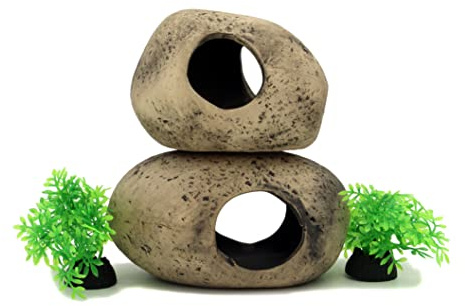 ALEGI Stackable Aquarium Ceramic Decorations Rock Caves,Betta Fish Tank Decor Accessories,Hideaway for Shrimp Cichlid Hiding Breeding Spawning (Set of 2)